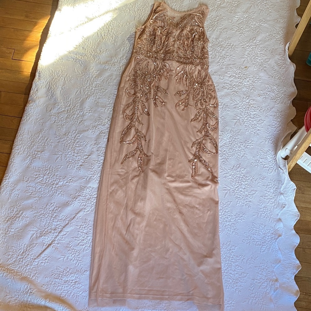 Chic Adrianna Papell Beaded Maxi prom Dress - Blush size 4